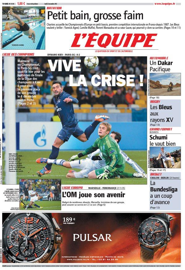 L'Equipe du jeudi 22 novembre 2012