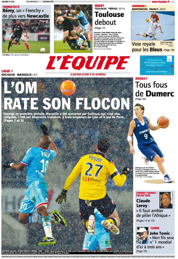 L'Equipe Edition du 14 Janvier 2013