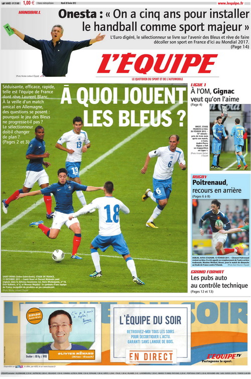 L'Equipe edition du 28 fevrier 2012