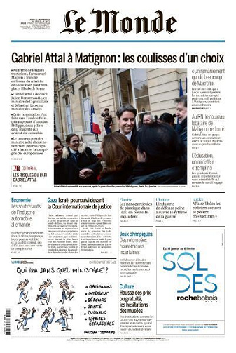 Le Monde du Jeudi 11 Janvier 2024