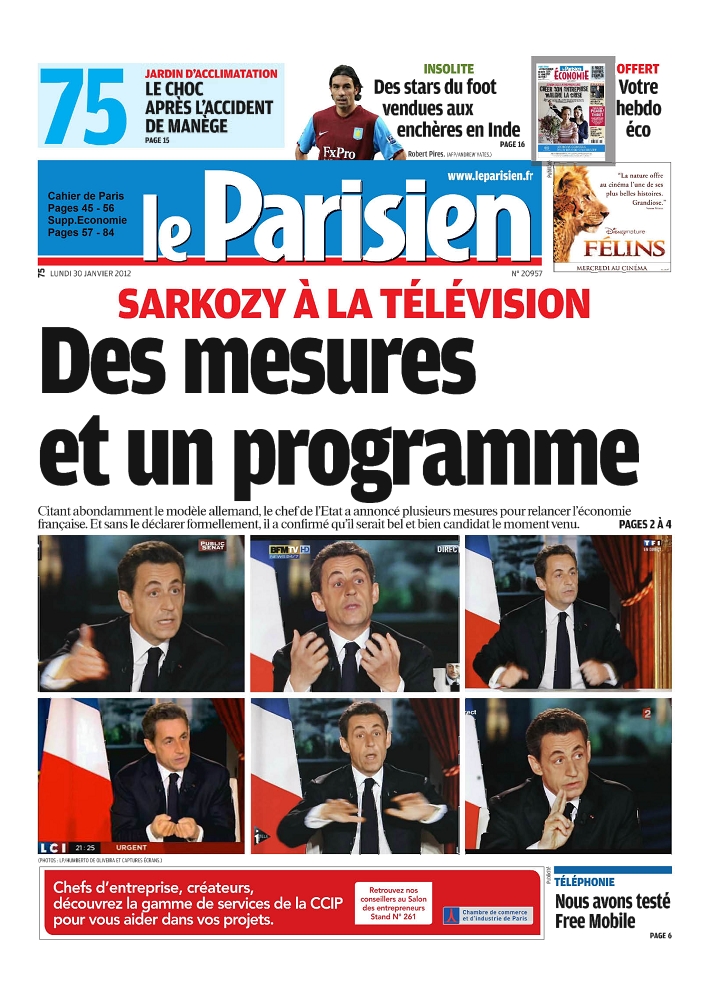 Le Parisien+ Cahier Paris et Supp.Econo. du 30 Janvier 2012