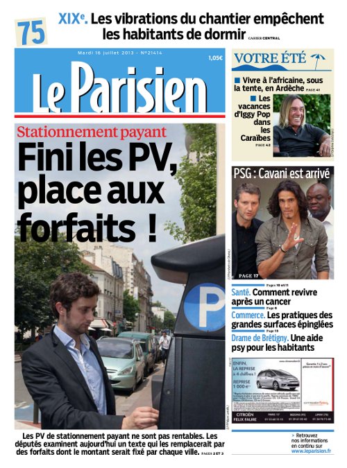Le Parisien et Cahier 75 du mardi 16 juillet 2013