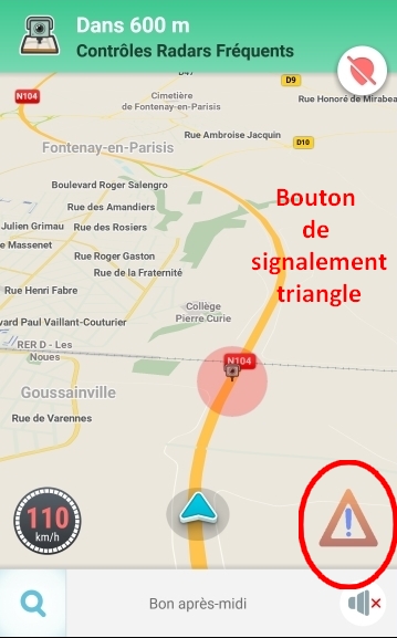 Waze 4.35.0.19 - CGE - [Bouton triangle] (Android)
